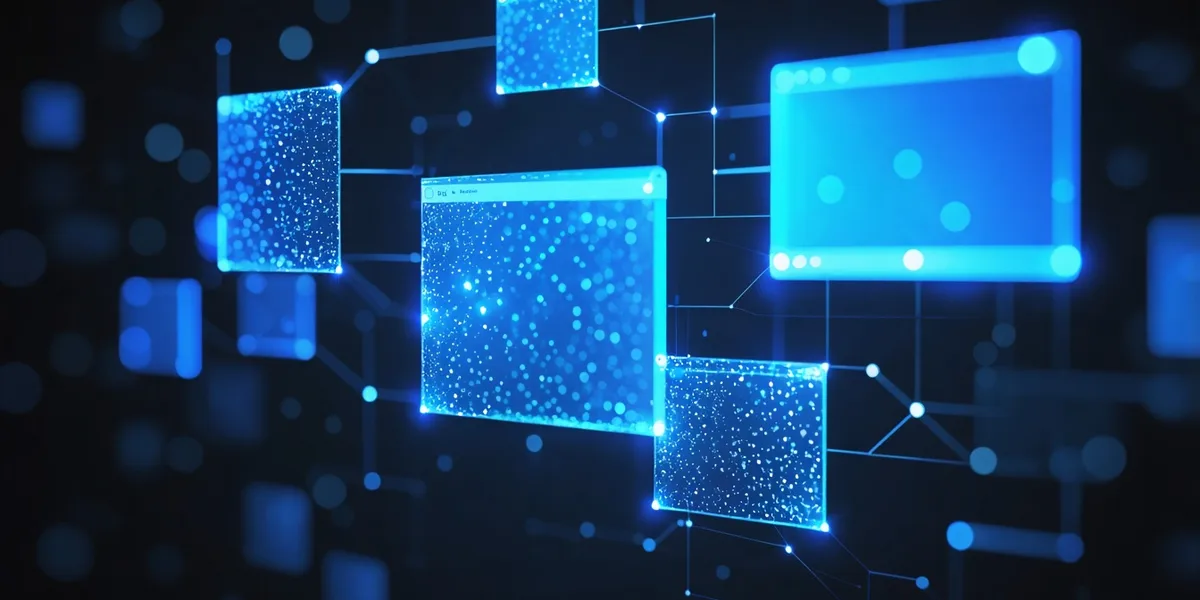 Abstract visualization of browser agent sessions connecting multiple authenticated portals